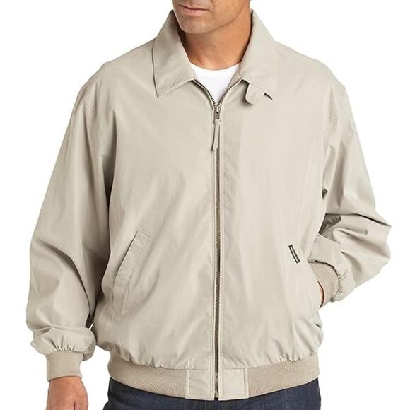 Weatherproof Microfiber Bomber Golf Jacket Men L Full zip Lined Pockets Khaki - Picture 1 of 12